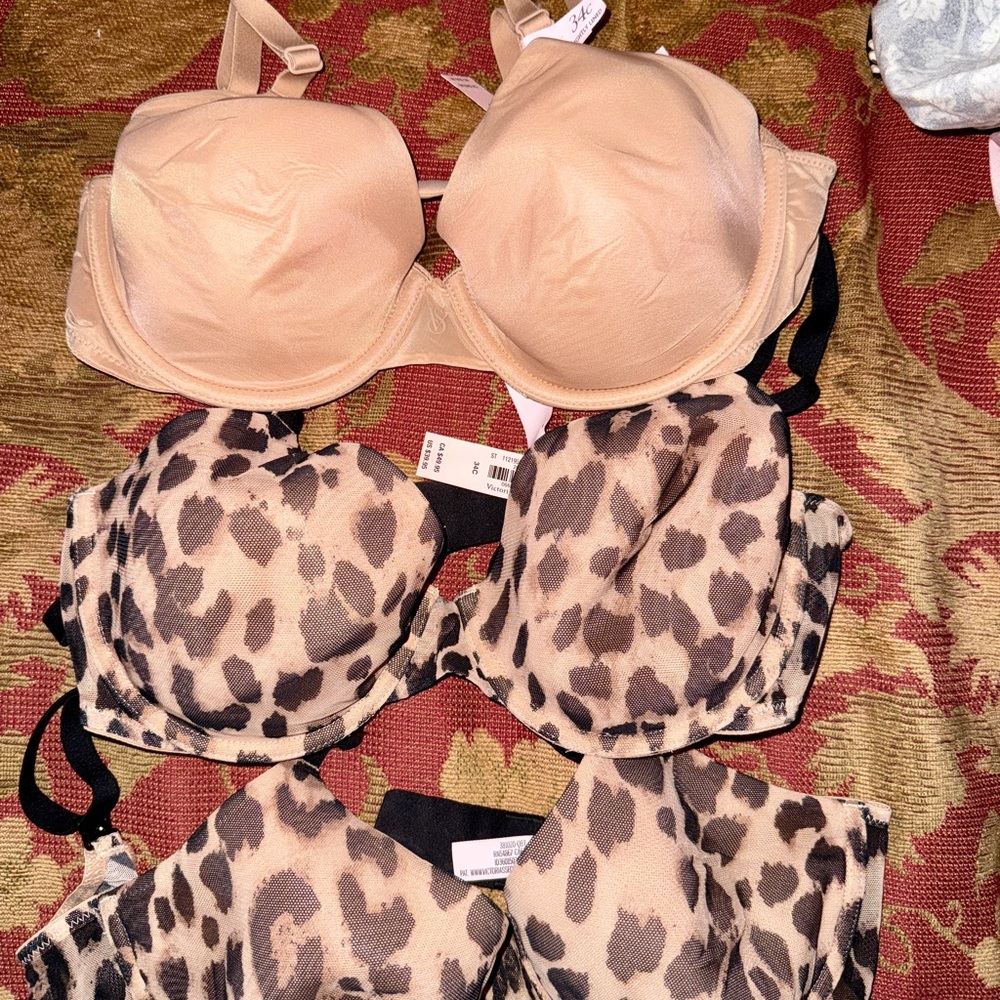 THREE Victoria's Secret Nude and Leopard Print Bras ALL 3 for one price